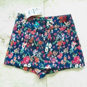 NWT ZARA TRF - Women's Navy Floral Skort with Jewels